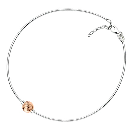 Sterling Silver and 14KT Rose Gold Single Twisted Bead Cape Cod Anklet with Omega Chain