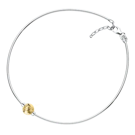 Sterling Silver and 14KT Yellow Gold Single Twisted Bead Cape Cod Anklet with Snake Chain
