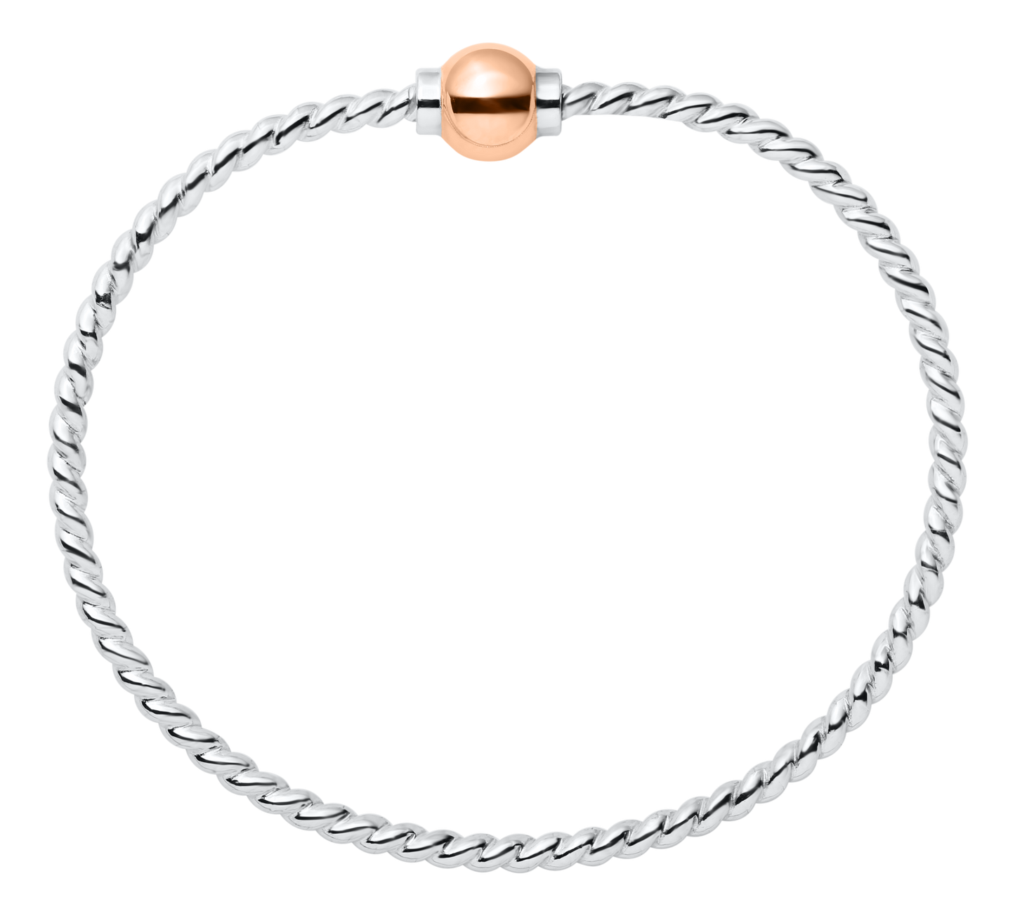 Sterling Silver and 14KT Rose Gold Single Bead Twisted Wire Cape Cod Bracelet