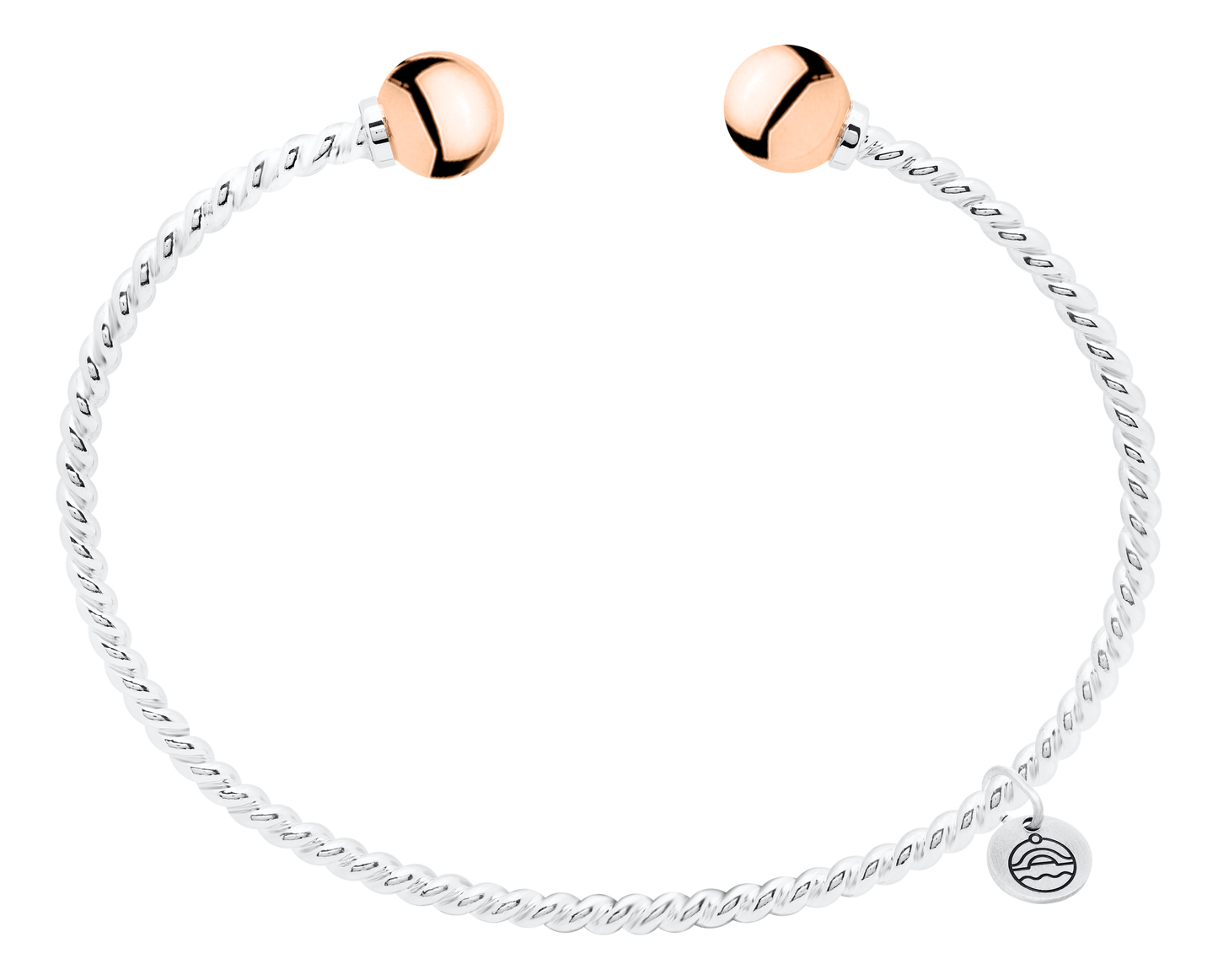 Sterling Silver and 14KT Rose Gold Twisted Wire Single Bead Cape Cod Cuff Bracelet