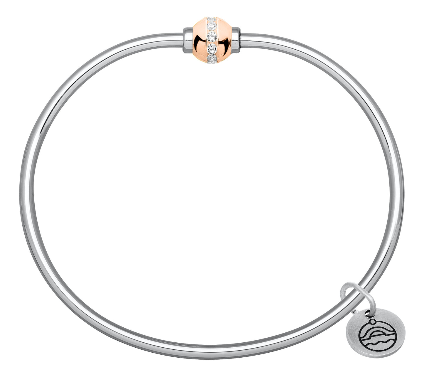 Sterling Silver and 14KT Rose Gold Genuine Diamond Single Bead Cape Cod Bracelet .33 TCW