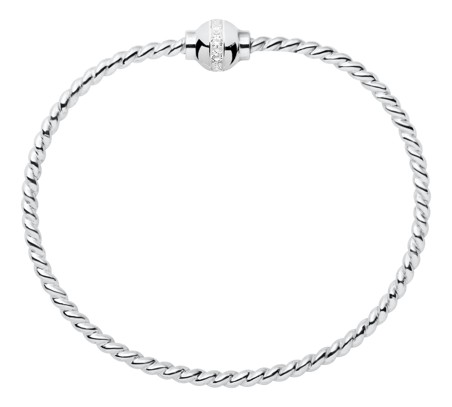 Sterling Silver Single Bead with Cubic Zirconia Twisted Wire Cape Cod Bracelet