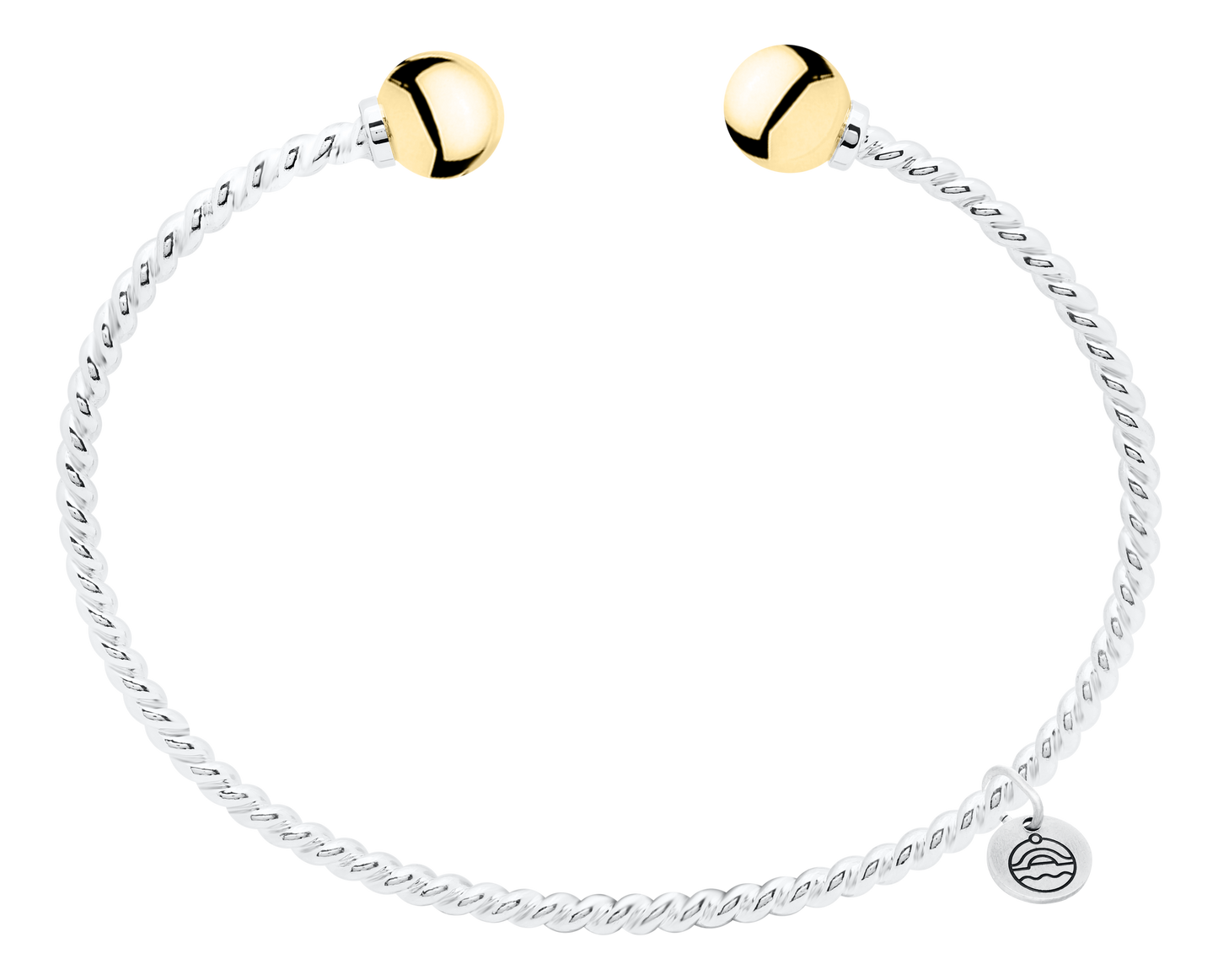 Sterling Silver and 14KT Yellow Gold Twisted Wire Single Bead Cape Cod Cuff Bracelet