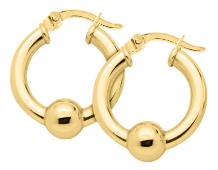 14KT Yellow Gold 20mm Single Bead Cape Cod Hoop Earrings