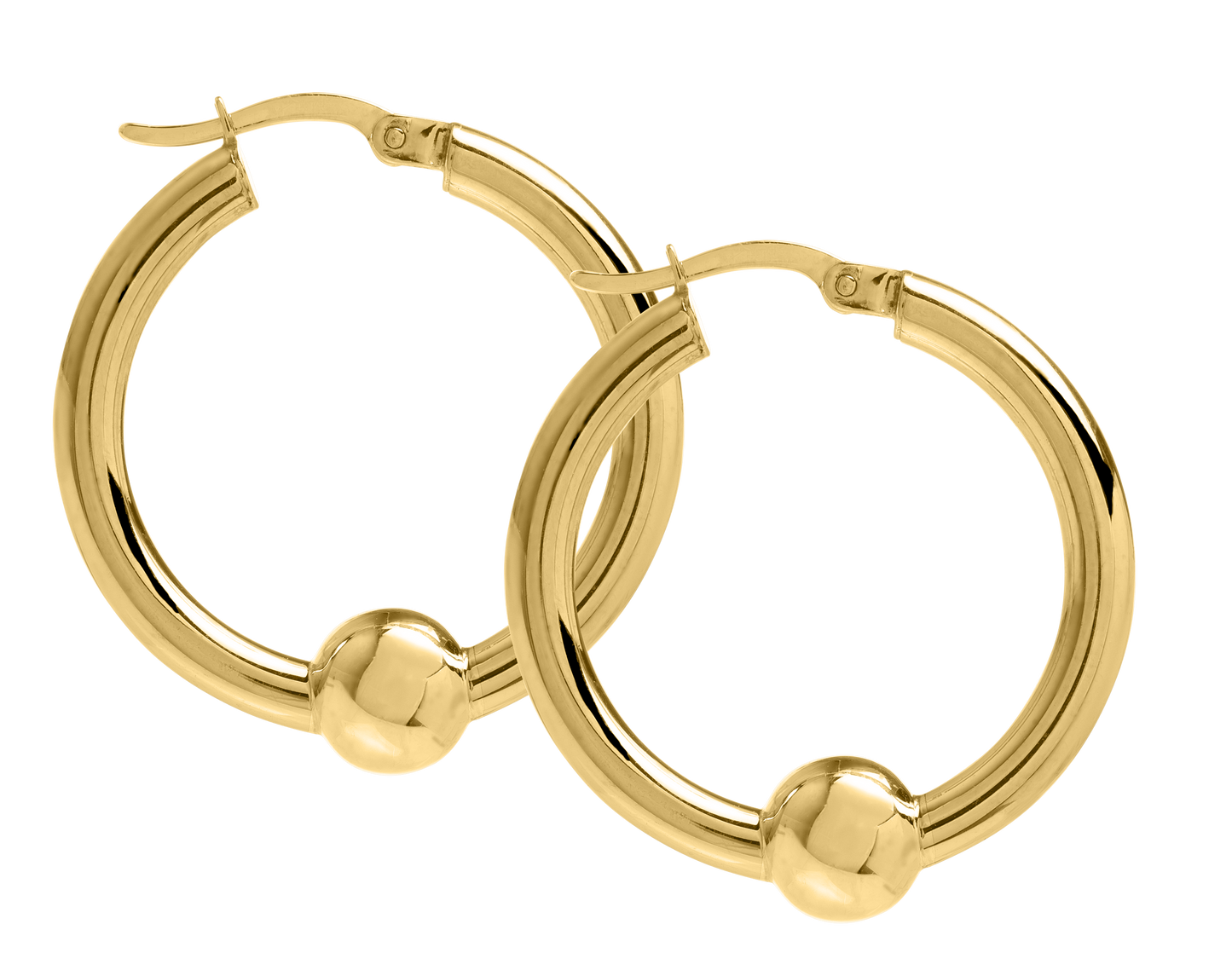 14KT Yellow Gold 26mm Single Bead Cape Cod Hoop Earrings