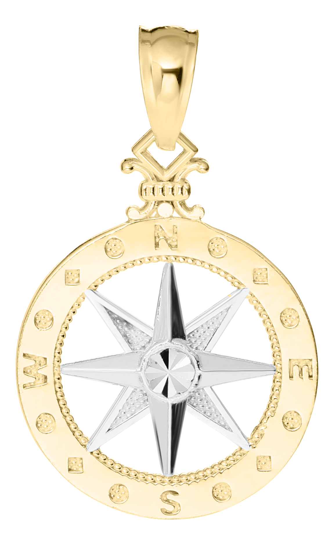 14K Two-tone Gold Compass Pendant