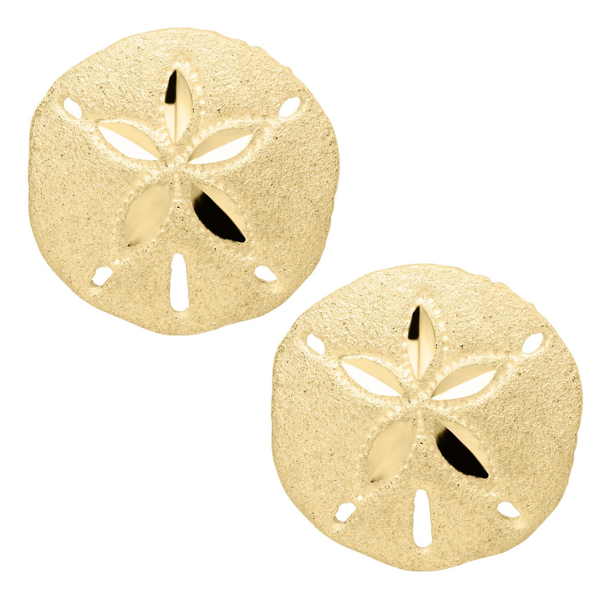 Everyday sand dollar earrings in high polished 14k gold. These earrings add a touch of nautical elegance to any look.