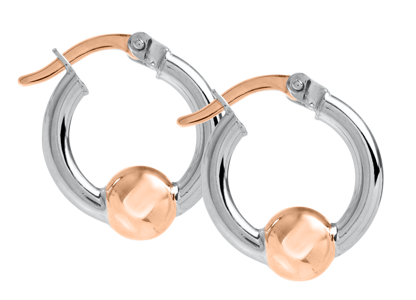 Sterling Silver and 14KT Rose Gold 15mm Single Bead Cape Cod Hoop Earrings