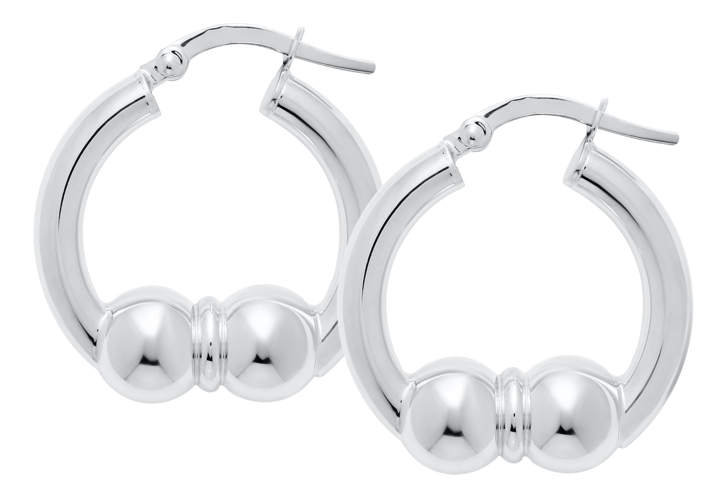Sterling Silver 20mm Double Bead Cape Cod Hoop Earrings