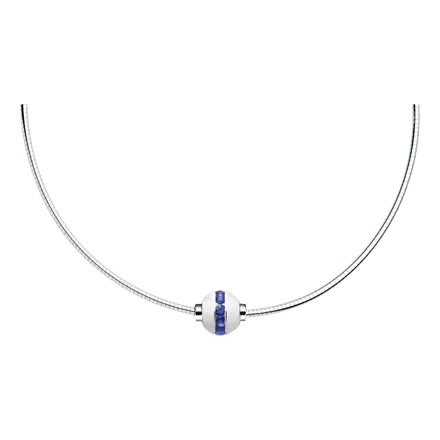 Sterling Silver with Genuine Sapphire Single Bead Cape Cod Necklace with Omega Chain
