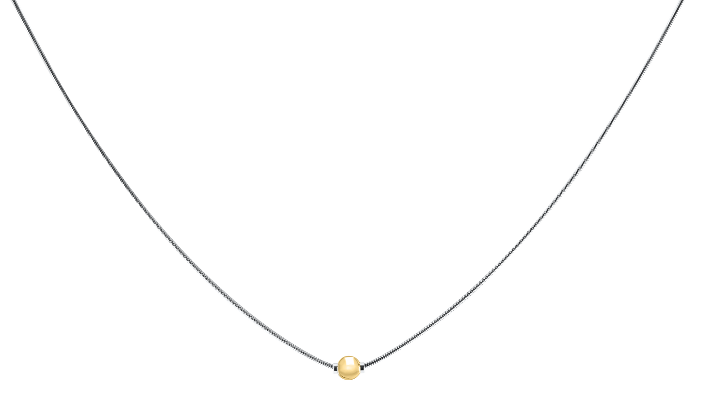 Sterling Silver and 14KT Yellow Gold Single Bead Cape Cod Necklace with Snake Chain