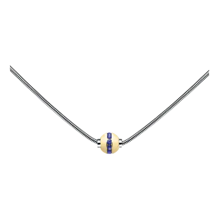 Sterling Silver and 14KT Yellow Gold with Genuine Sapphire Single Bead Cape Cod Necklace with Snake Chain