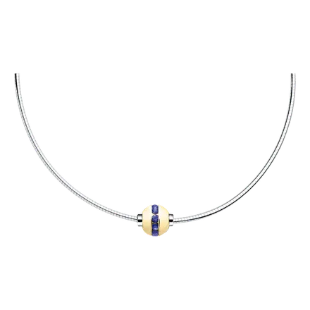 Sterling Silver and 14KT Yellow Gold with Genuine Sapphire Single Bead Cape Cod Necklace with Omega Chain