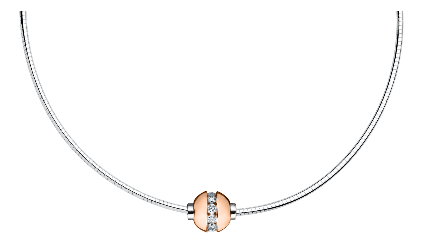 Sterling Silver and 14KT Rose Gold with Genuine Diamond Single Bead Cape Cod Necklace with Omega Chain .33 TCW