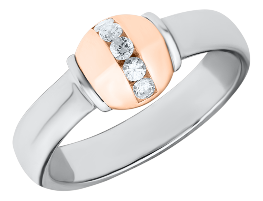 Sterling Silver and 14KT Rose Gold Genuine Diamond Single Bead Cape Cod Ring .14 TCW