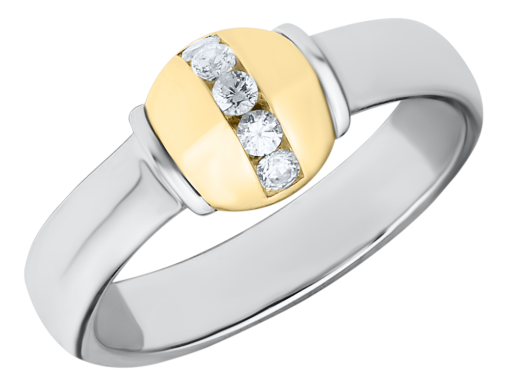 Sterling Silver and 14KT Gold Genuine Diamond Single Bead Cape Cod Ring .14 TCW