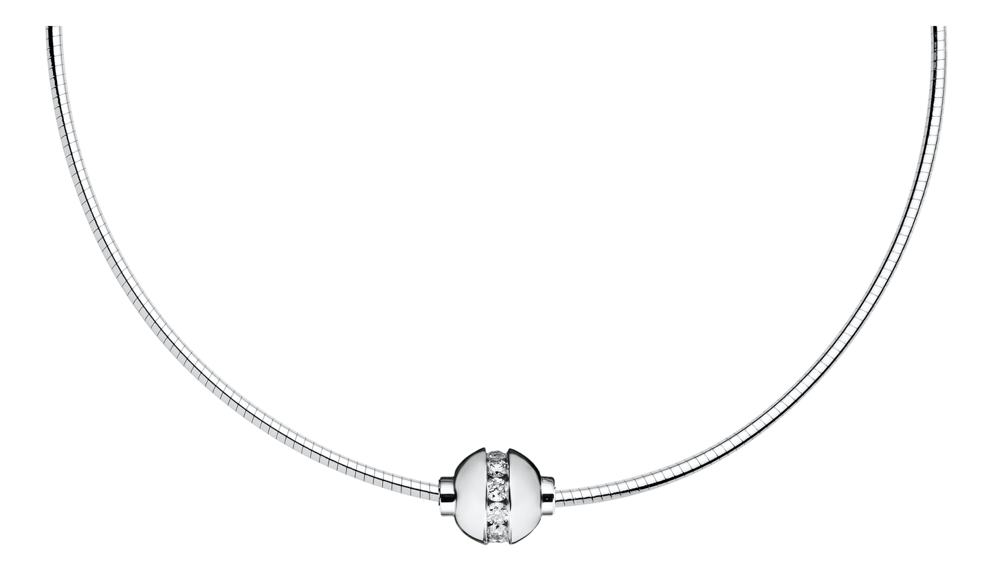 Sterling Silver Single Bead with Genuine Cubic Zirconia Cape Cod Necklace with Omega Chain