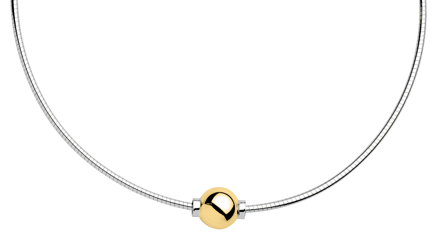 Sterling Silver and 14KT Yellow Gold Single Bead Cape Cod Necklace with Omega Chain