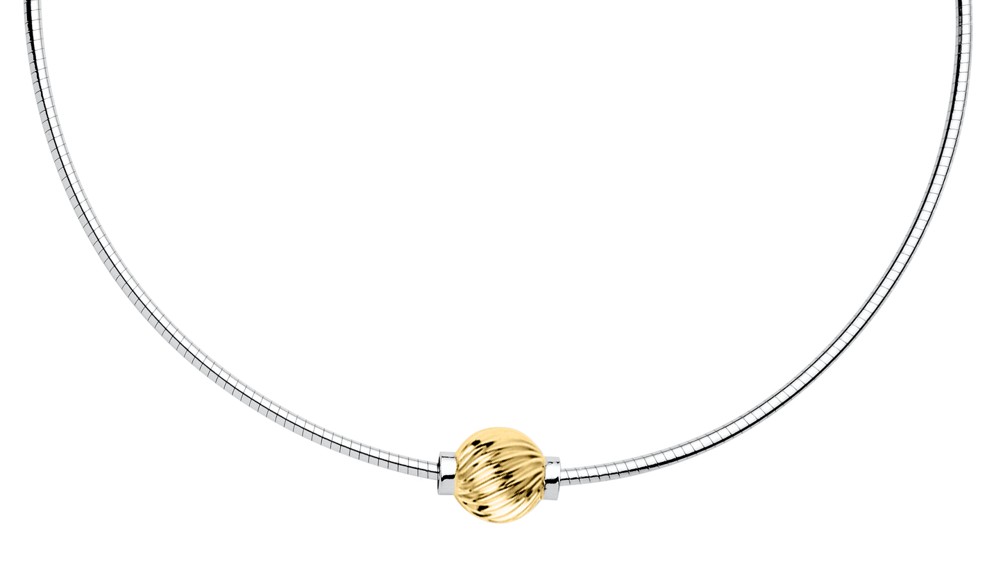 Sterling Silver and 14KT Yellow Gold Single Twisted Bead Cape Cod Necklace with Omega Chain