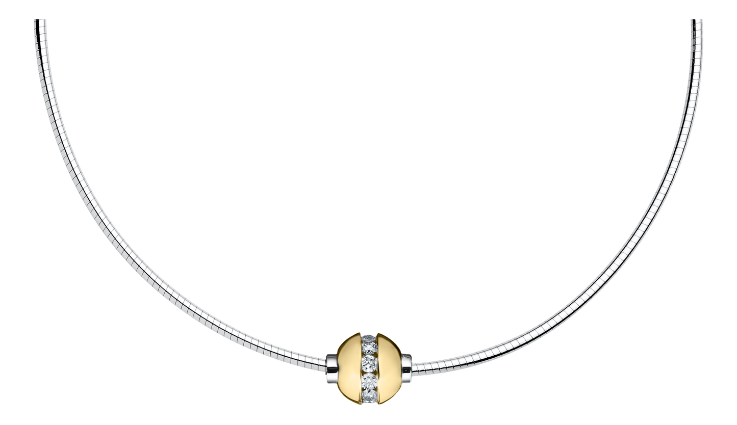 Sterling Silver and 14KT Yellow Gold with Genuine Diamond Single Bead Cape Cod Necklace with Omega Chain .33 TCW