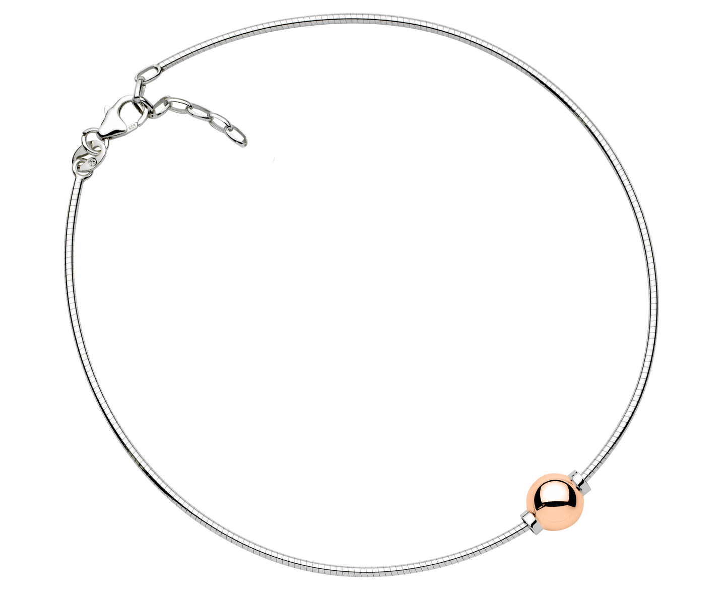 Sterling Silver and 14KT Rose Gold  Single Bead Cape Cod Anklet with Snake Chain