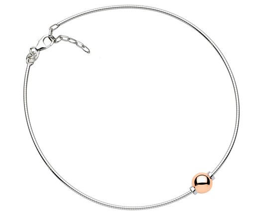 Sterling Silver and 14KT Rose Gold  Single Bead Cape Cod Anklet with Snake Chain