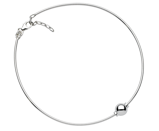 Sterling Silver Single Bead Cape Cod Anklet with Snake Chain