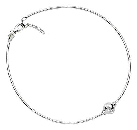 Sterling Silver Single Bead with Cubic Zirconia Cape Cod Anklet with Snake Chain