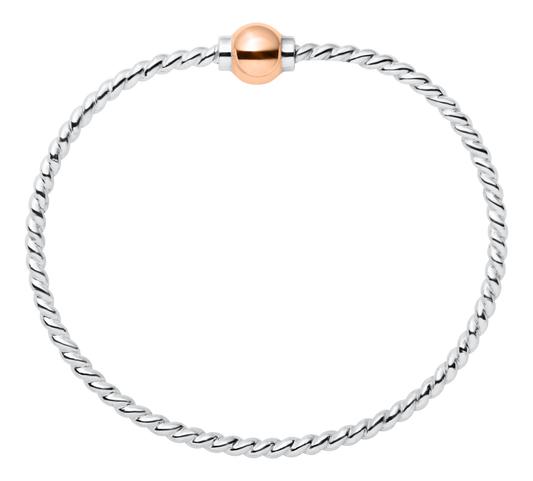 Sterling Silver and 14KT Rose Gold Single Bead Twisted Wire Cape Cod Bracelet