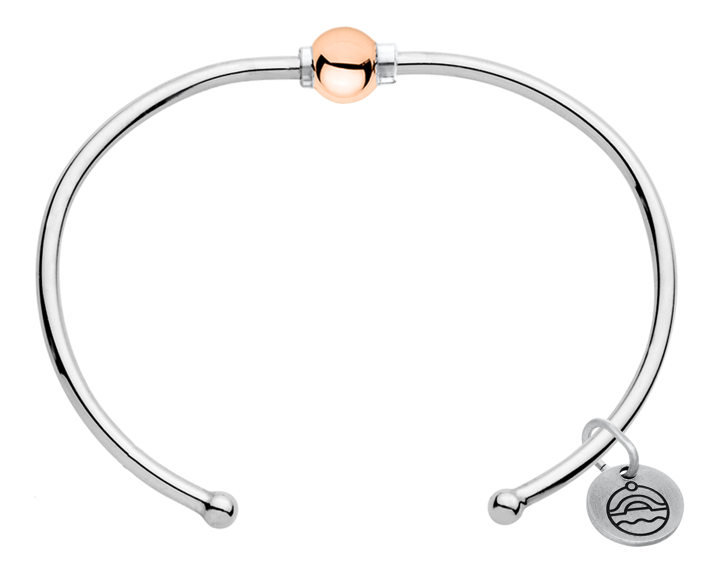 Sterling Silver and 14KT Rose Gold Single Bead Cape Cod Cuff Bracelet