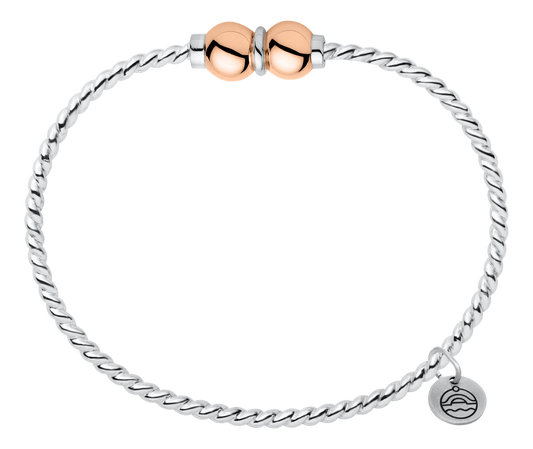 "Sterling Silver and 14KT Rose Gold Twisted Wire Double Bead Cape Cod Bracelet"