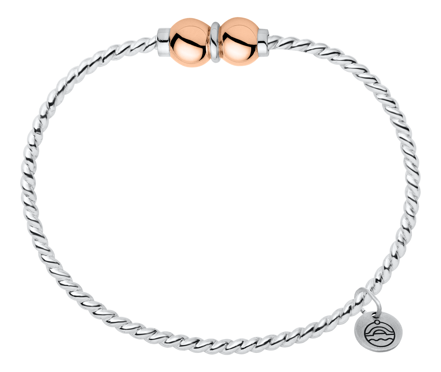 Sterling Silver and 14KT Rose Gold Twisted Wire Double Bead Cape Cod Bracelet