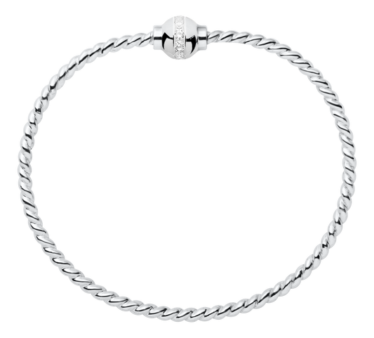 Sterling Silver Single Bead with Cubic Zirconia Twisted Wire Cape Cod Bracelet