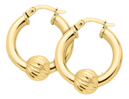 14KT Yellow Gold 20mm Single Twisted Bead Cape Cod Hoop Earrings