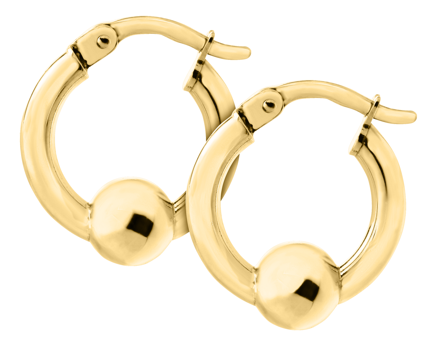 14KT Yellow Gold 15mm Single Bead Cape Cod Hoop Earrings