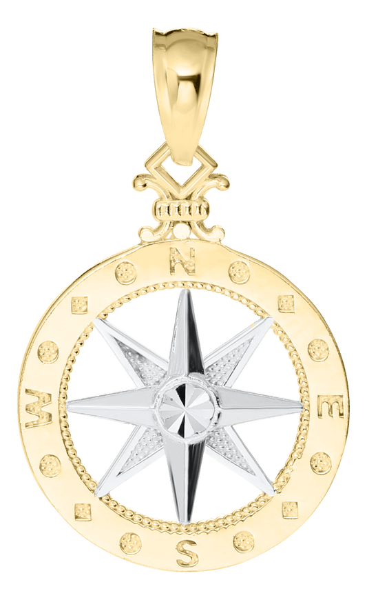 14K Two-tone Gold Compass Pendant