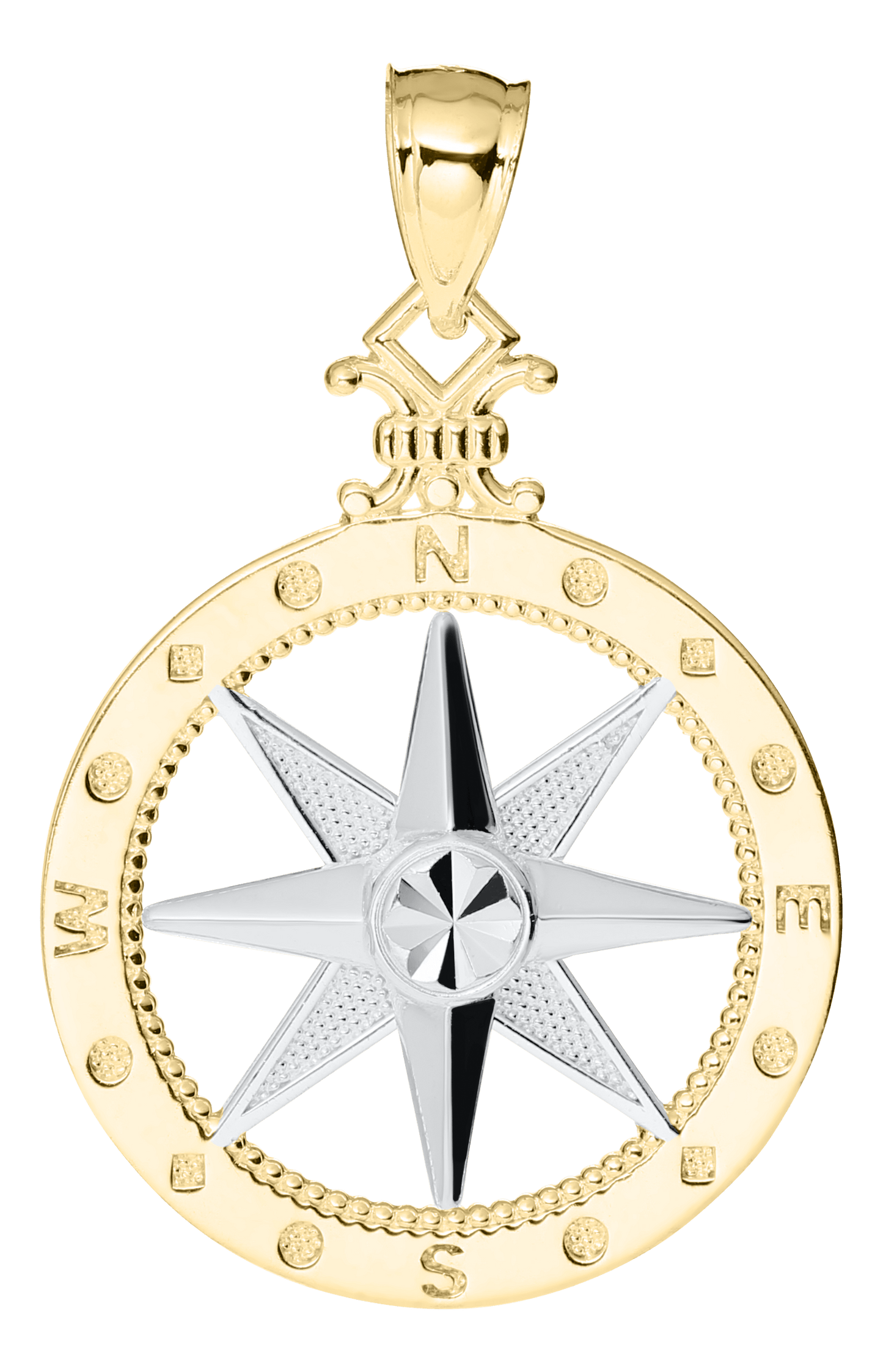 14K Two-tone Gold Compass Rose Pendant