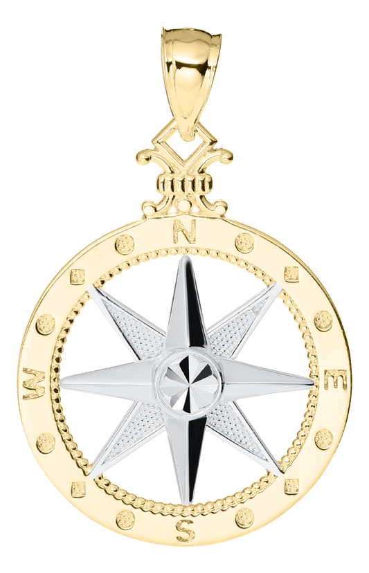 14K Two-tone Gold Compass Rose Pendant