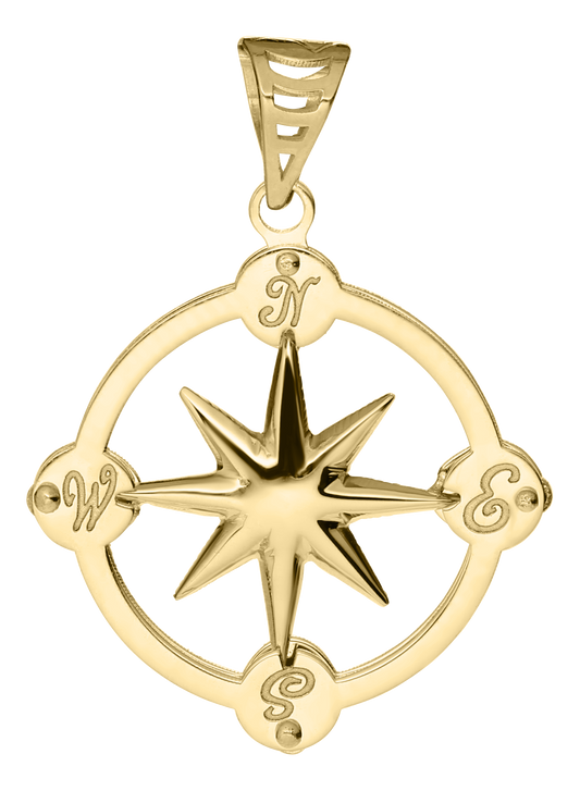 14K Gold Compass Rose Pendant