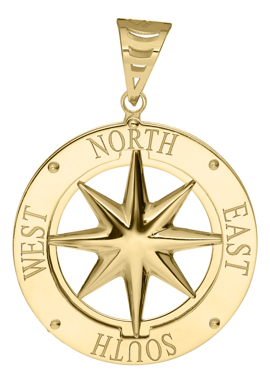 14K Gold Compass Rose Pendant