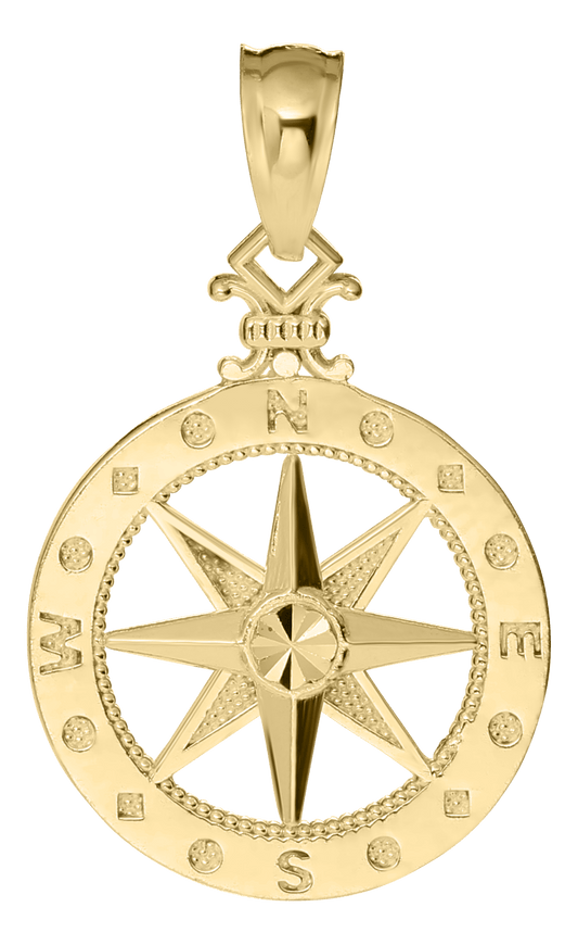 14K Gold Compass Rose Pendant