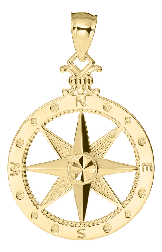 14K Gold Compass Rose Pendant
