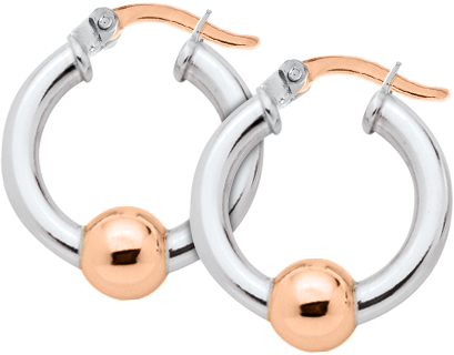 Sterling Silver and 14KT Rose Gold 20mm Single Bead Cape Cod Hoop Earrings