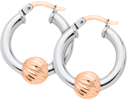 Sterling Silver and 14KT Rose Gold 20mm Single Twisted Bead Cape Cod Hoop Earrings
