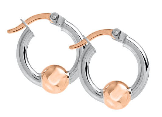 Sterling Silver and 14KT Rose Gold 15mm Single Bead Cape Cod Hoop Earrings