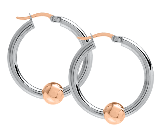 Sterling Silver and 14KT Rose Gold 26mm Single Bead Cape Cod Hoop Earrings