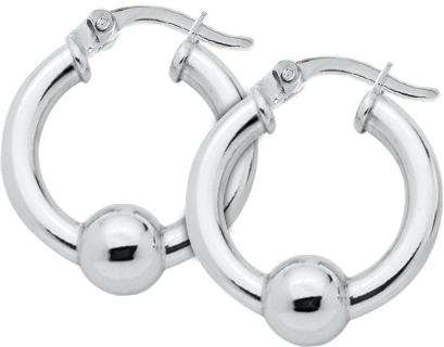 Sterling Silver 20mm Single Bead Cape Cod Hoop Earrings