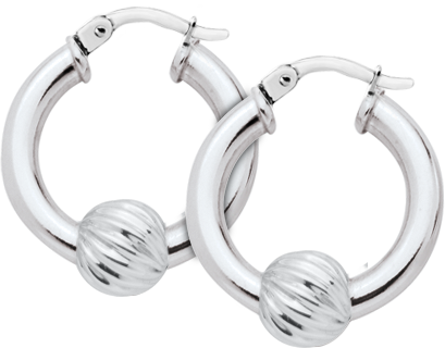 Sterling Silver 20mm Single Twisted Bead Cape Cod Hoop Earrings