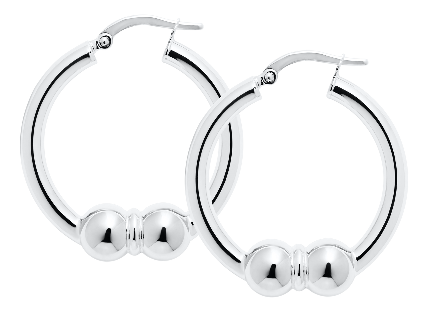 Sterling Silver 26mm Double Bead Cape Cod Hoop Earrings