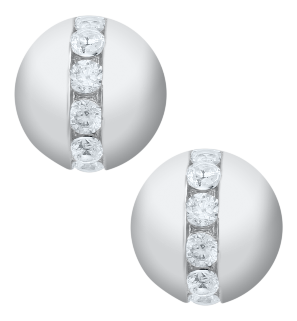 Sterling Silver 8mm Single Bead with Cubic Zirconia Cape Cod Stud Earrings